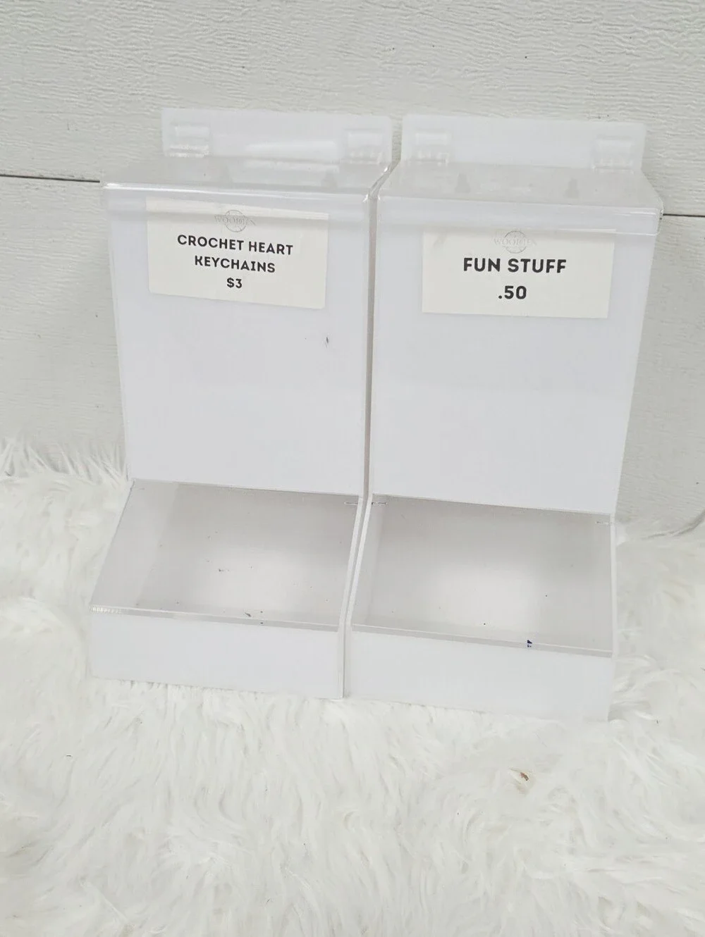 2 Clear Acrylic Counter Top Two-Tier Display Bins - White